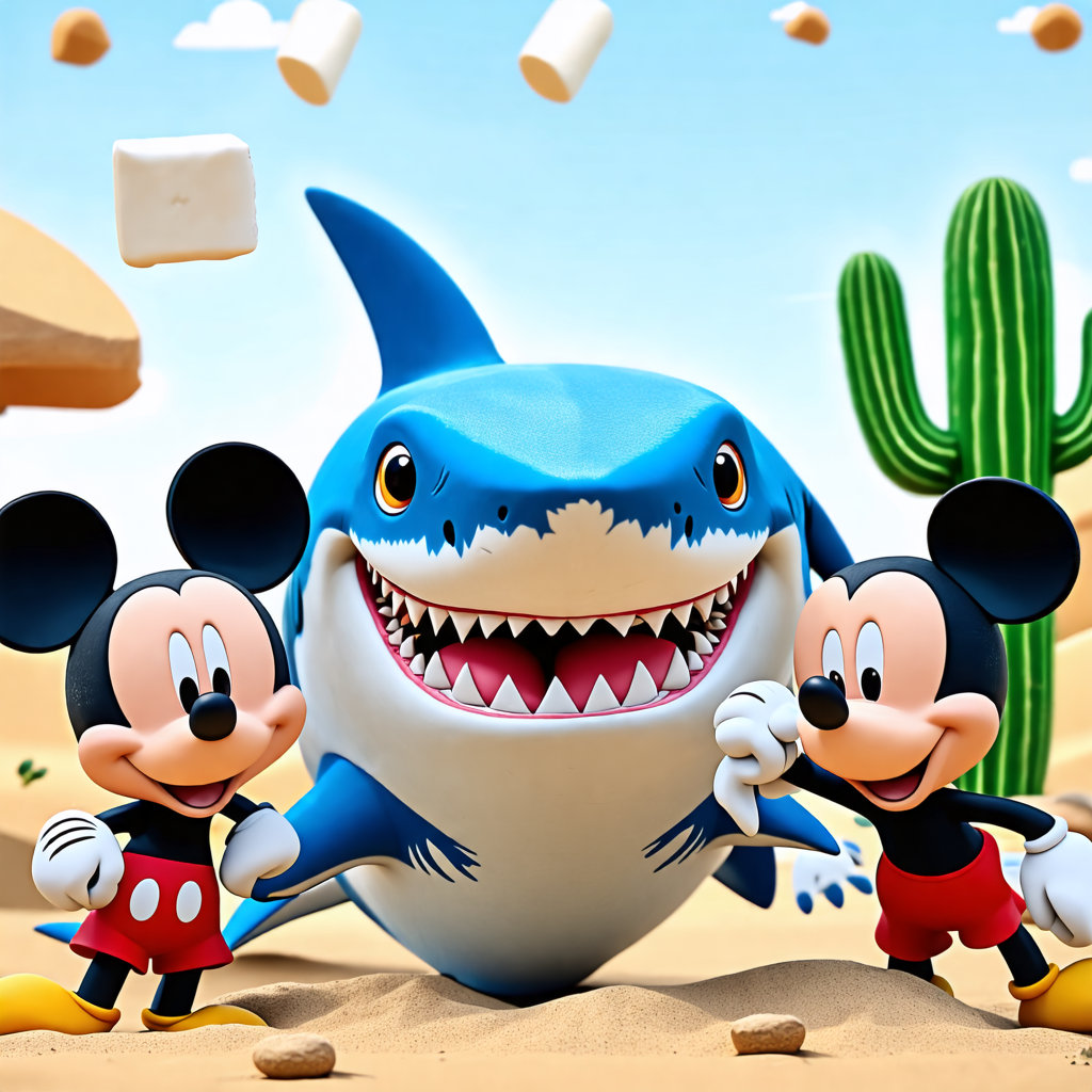 shark, marshmallow, mickey mouse, cactus